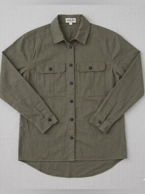 Malibu Bum Army Green Shacket Small Button-Up Utility Layering Top